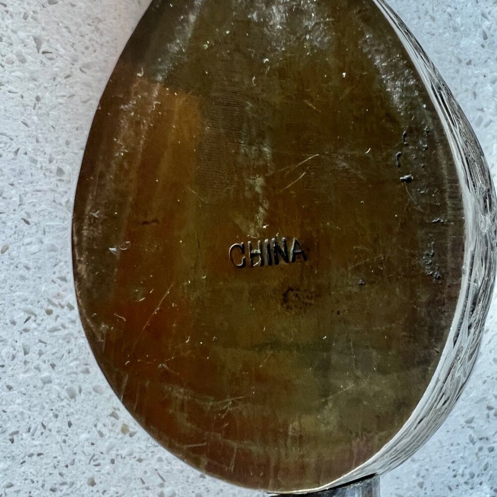 Antique Brass Chinese Silk Iron With Engraved Floral Design & Wooden Handle Fist - Picture 12 of 15
